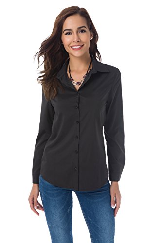 Womens Plain Basic Long Sleeve Button Down Shirts Simple Pullover Formal Casual Shirt Tops