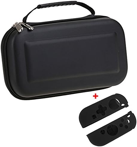 Nintendo Switch Carrying Case with 8 Game Card Slot- Fengus EVA Hard Shell Pouch Protective Waterproof Bag+1 pair of Silicone Cover(Black)