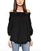 ZANZEA Womens Off Shoulder Summer Blouse Tunic Tops 3/4 Long Sleeve Tie Knot Ladies T-Shirts 01-Black Medium