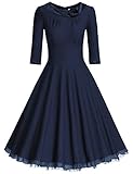 MUXXN Women's 1950s Vintage 3/4 Sleeve Rockabilly Swing Dress(2XL,Blue)