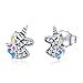 Stud Earrings for Girls Hypoallergenic S925 Sterling Silver with 3A Zircon Sensitive Cute Kid Unicorn Earrings