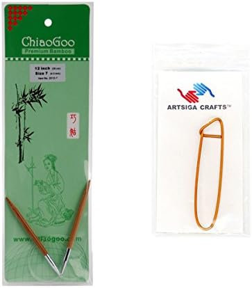 ChiaoGoo Knitting Needles Circular 12 inch (30cm) Bamboo Dark Patina Size US 6 (4mm) Bundle with 1 Artsiga Crafts Stitch Holder 2012-6