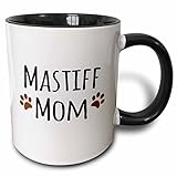 3dRose (mug_154158_4) Mastiff Dog Mom - Doggie by breed - brown muddy paw prints - doggy lover - proud pet owner mama love - Two Tone Black Mug, 11oz
