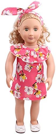 Joykith Toy 18 inch Girl Doll Clothing for 18in Dolls Headband and Skirt Summer Outfits for 18 Inch Our Generation Girl's Doll The United States Girls Doll Accessory Clothes (Pink)