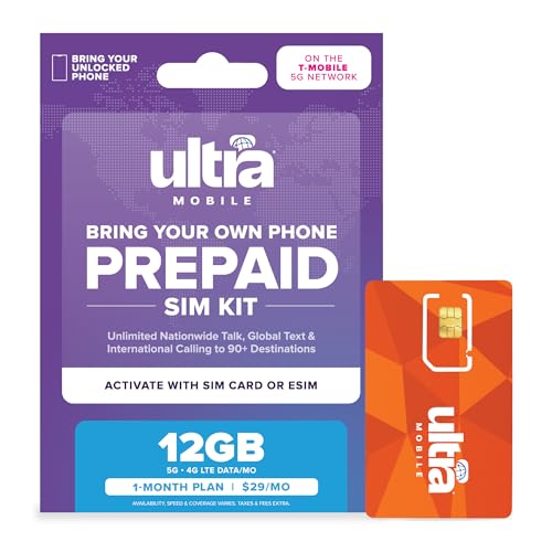 $29/mo. Ultra Mobile Prepaid Phone Plan with Unlimited Talk, Text, & 12GB of 5G • 4G LTE Data for 1 Month (3-in-1 SIM Card Kit)