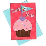Cupcake Set of 8 Thank You Cards ~ Cupcake with Pink Frosting, Heart and Flower Pin (3.75