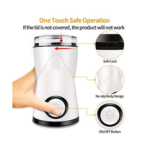 Kaffeemühle Elektrische, morpilot 150W Kaffeemühle mit 70g Fassungsvermögen,Edelstahlmesser, Pinsel, Mühle für… – Bild 3