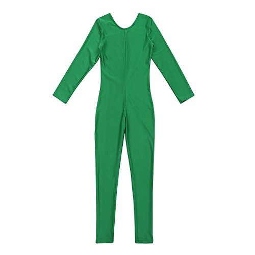 TiaoBug Girls Full Body Unitard Spandex Zentai Costume One-Piece Gymnastics Leotard Catsuit Dancewear Jumpsuit Green 8-10