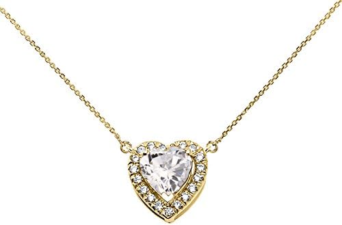 14k Yellow Gold Diamond and April Birthstone CZ Heart Solitaire Necklace, 22"