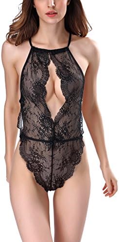 Erocrush Women's Sexy Lingerie Halter Open Crotch Babydoll Sexy Lingerie Lace Nighty (XXL, Black-03)