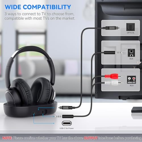 ANSTEN TV Headphones Wireless, 35Hrs Playtime, No Audio Delay | Wireless headphones for seniors, easy to set up, wireless headphones for TV with charging station
