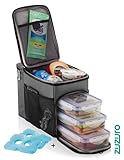 ZUZURO Travel Lunch Bag Insulated cooler Box w/ 3 compartment - Includes 3 Meal Prep Containers - Detachable Shoulder Strap + 2 Ice Packs. Great for Work Office or Travel (Grey)