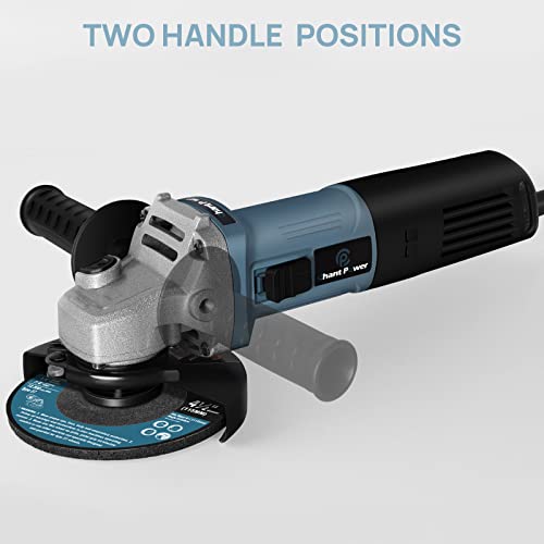 C P CHANTPOWER Angle Grinder Power Tool, 115mm 900W Corded Angle Grinder with 2X Cutting Wheel, 2X Grinding Wheel, 1X Flap Discs and Side Handle