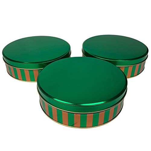 Green and Gold Striped Metallic Christmas Tins - Set of 3 - Thumbnail 2