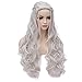 Aosler Movie Wig Braided Silver Long Curly Cosplay Party Costume Halloween Hair Wig