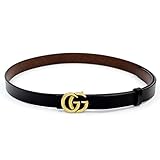 MoYoTo Womens Genuine Leather Thin Belts For Jeans 0.9″ Wide With Letter Buckle (Black)