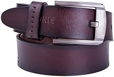 SINDE Mens Leather Jeans Belt 38mm Wide With Pin Buckle Black Fine Gifts Box