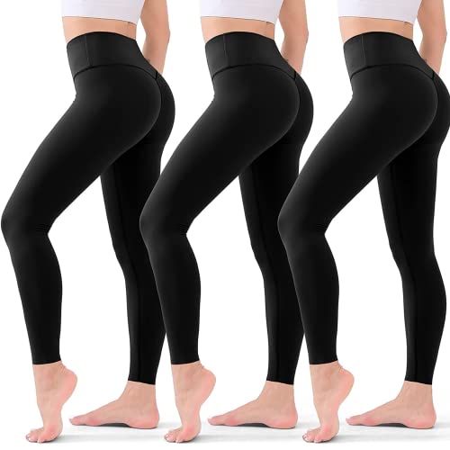 OPUEW Paquete de 3 Leggins Deportivos Mujer, Pantalones de Yoga con Control de Abdomen, Cintura Alta