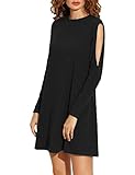 Leadingstar Women Cold Shoulder Long Sleeve Round Neck Loose Tunic T-shirt Dress