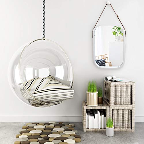 Bathroom Mirror Wall Mount - Bamboo Frame Adjustable Hanging Strap Rectangular Vanity Bedroom Dressing Mirror Hook Offered Home Decor (White, 15.95''x12.99''x0.59'')