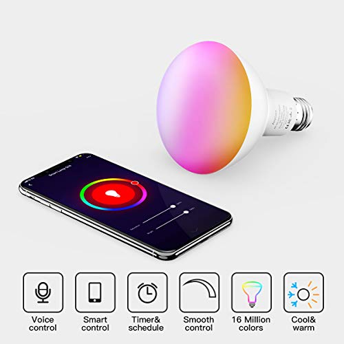 Smart Light Bulbs, Aoycocr BR30 Dimmable LED Light Bulbs, 720 Lumen, Tunable White 2700K - 9000K,9 (80W Equivalent), Works with Alexa, Google Assistant, No Hub Required, Wi-Fi, E26 Base, 6 Pack