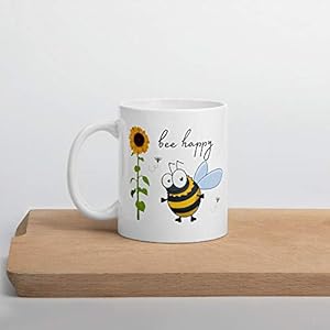 Lplpol Weiße Tasse mit Bienen-Motiv, Geschenk für Sie, Geschenke für Freunde, Happy Mug Hummel, einzigartiges Festival…