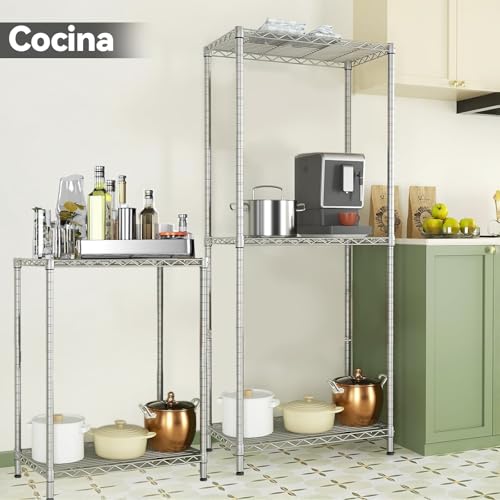 【Expandible】Estante de Almacenamiento de Metal de 5 Niveles(55x30x150CM), Estante Organizador Resistente, Rack Organizador Ajustable, Anaquel, 4 S-Ganchos, Cocina, Oficina, Despensa, Microondas(Plata)