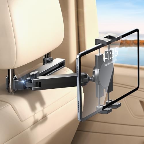 EOIWUY Car Headrest Tablet Holder, [Foldable & Extendable] 360° Rotation Tablet Car Holder, Kids Accessories Compatible with iPad, Galaxy Tab and All Devices 4.7-12.9 Inches