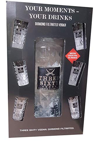 Three Sixty Vodka + 6 Micro Cocktail Gläser Geschenkset | 37,5% vol | 3,0 l