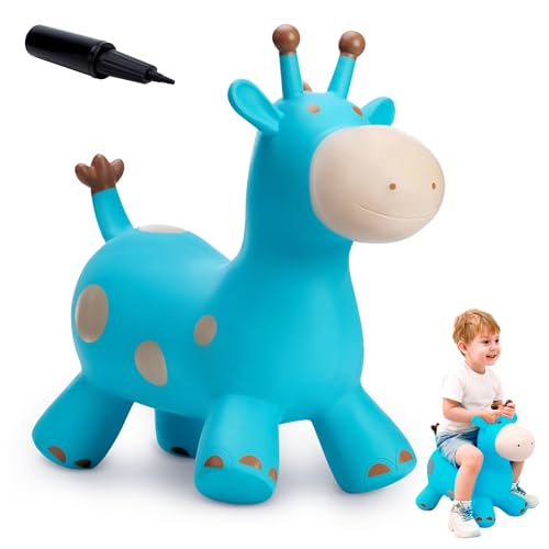EVERICH TOY Giraffe Bouncy Horse Hopper for Toddlers, Bouncy Animals Jumping Horse, Inflatable Ride on Bouncer Hopping Toys Gifts for Boys and Girls 18 Months 2 3 4 5 6 Years Old