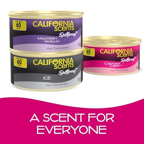 CAN AIR FRESHENER AND ODOR NEUTRALIZER BY CALIFORNIA SCENTS, SET OF 12 SPILLPROOF CANS FOR HOME AND CAR, CORONADO CHERRY, 1.5 OZ EACH