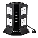 Bessmate Power Strip 8-Outlet Surge Protector with 6.5-Foot Power Cord and 4 USB Charging Ports(5V/4.5A), 1000 Joules (Black+White)