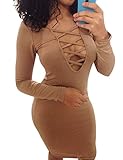 Allegrace Women Sexy Long Sleeve Autumn Warm Stretch Bodycon Party Bandage Dresses S Coffee