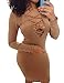 Allegrace Women's v-Neck Solid Long-Sleeve Short Fitted Dress, Coffee, Medium