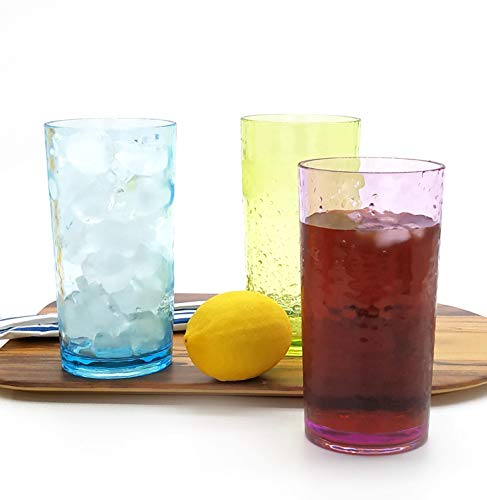 20-ounce Acrylic Glasses Plastic Tumbler, set of 6 Multicolor - Hammered Style, Dishwasher Safe, BPA Free - Thumbnail 5
