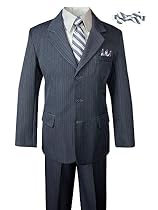 Boys' Pinstripe 6-Piece Suit with Matching Tie and Bow Tie Grey 2T