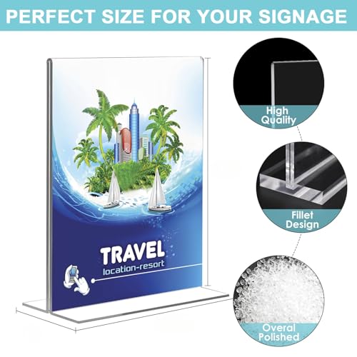 Grapelet 6 Pack A5 5.8 x 8.3inch Clear Acrylic Sign Display Stand, Ideal for Wedding Table Numbers, Double Sided Picture and Menu Holder