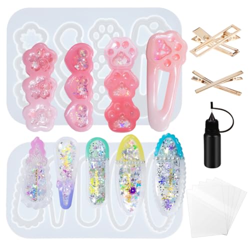 Hair Clips Resin Shaker Molds Set Barrette Pack of 12 Epoxy Silicone Trays Precision Tip Applicator Bottle Kit Bundle