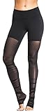 Lady's Solid Color Splice Stretch Mesh Workout Leggings Wrap Foot Yoga Tights S