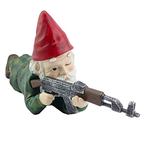 Military Garden Gnome with an AK47 Funny Army Statue, Perfect for Gun