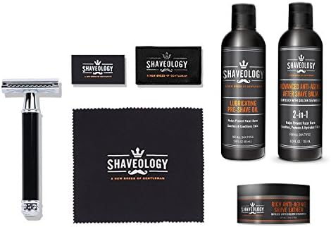 Shaveology Double Edge Safety Razor Phantom Series with Anti-Aging Skin Care Trio bundle