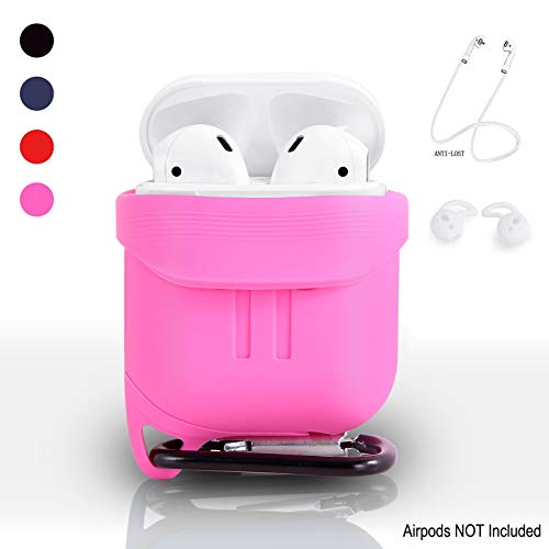ZONEYILA for Airpods Case - Shock Drop Proof air pods Protective Cover Waterproof Soft Skin, with Strap Protective Silicone Cover with Carabiner for Apple Airpods Accessories (RED) (Coral-New)