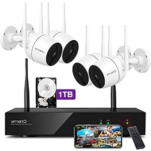 XMARTO Home Security Camera System – 8CH Wireless Expandable NVR with 4 1080p WiFi Security Cameras – PIR & Video Dual…