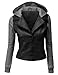 Doublju Women's Double Layered Hooded Faux Leather Jacket