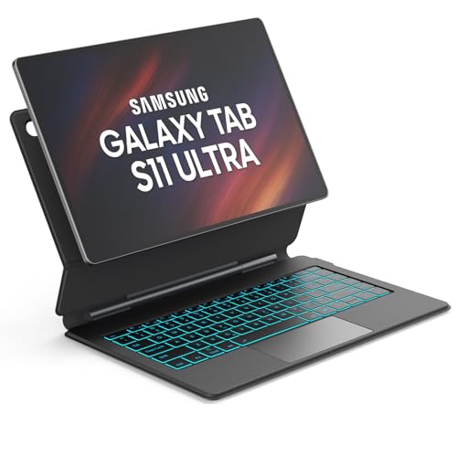 Funda con Teclado para Samsung Galaxy Tab S11 Ultra 14.6", Diseño Flotante Tipo Magic, Soporte Magnético, Modo Dex con un Clic, Tecla IA, Trackpad Integrado, Retroiluminación 7 Colores, Negro