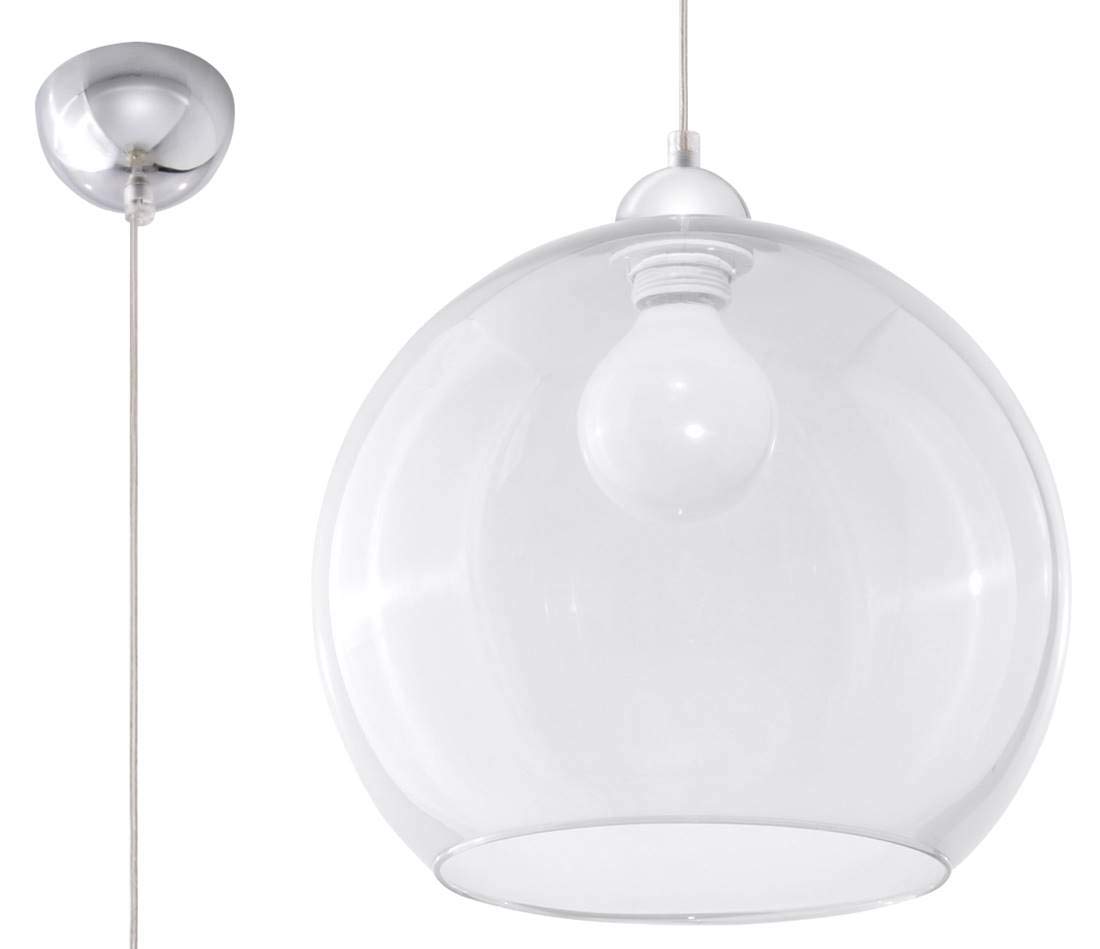 Sollux Lighting Ball Pendant Light, Glass, Transparent/Chrome