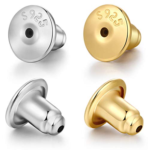 DELECOE 14K Gold Bullet Locking Earring Backs for Diamond Studs,925 Sterling Silver Hypoallergenic Replacements Backings for Pierced Earrings,6mm