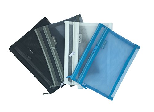 Kinhshion Zipper Pouch, Mesh Traveling Storage Bag, 3 PCS, A5 Size 8.8"×7" (Colour Random) (506)