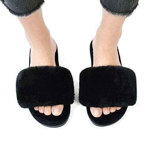 fluffy slide flat sandals
