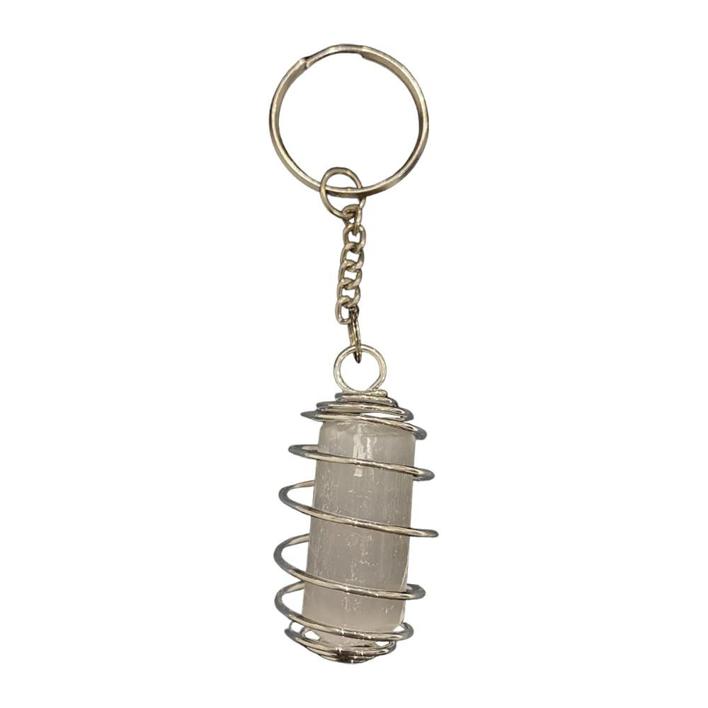 VIE Naturals Wire Wrapped Tumbled Stone Keychain, Selenite